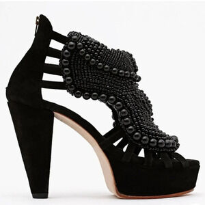 Friend of Mine Black Pearl Beaded Barney Heels Size EU 38